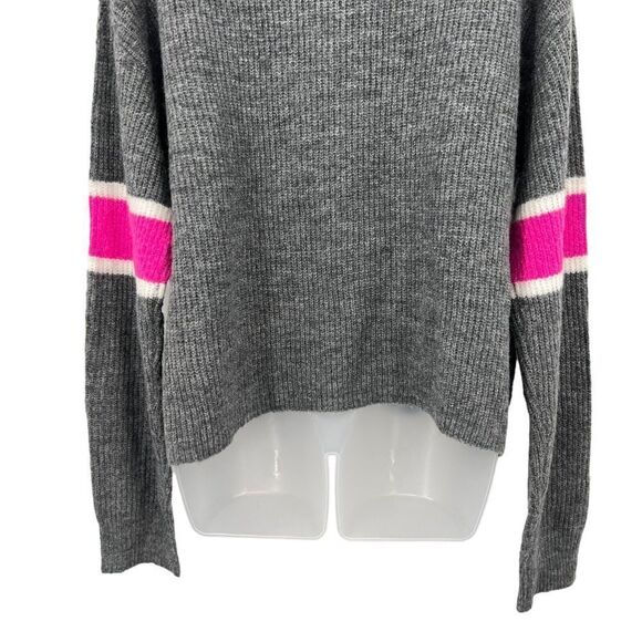 John & Jenn Varsity Stripe Gray Pink Mock Neck Pullover Sweater Top Large NEW - Picture 7 of 11